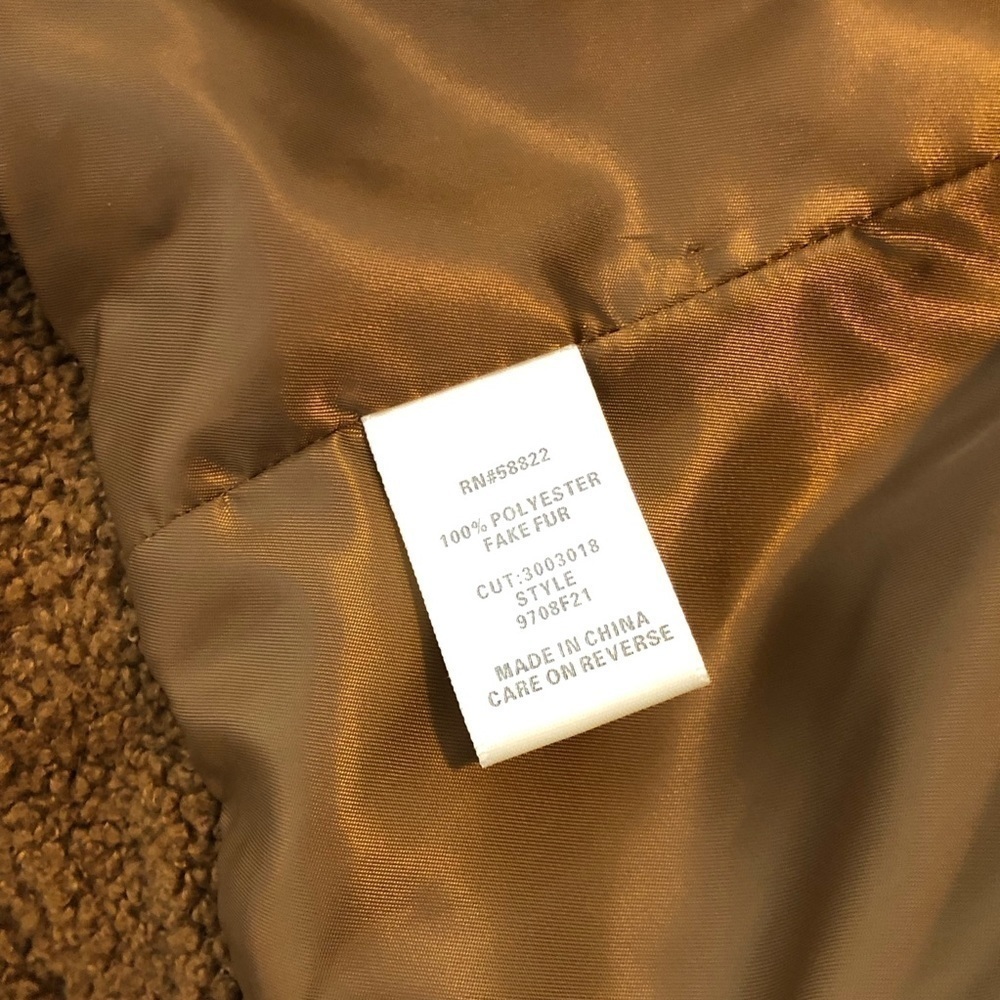 MAX STUDIO Faux Fur Cozy Asymmetrical Moto Zipper Jacket in Cognac size M - Picture 7 of 13